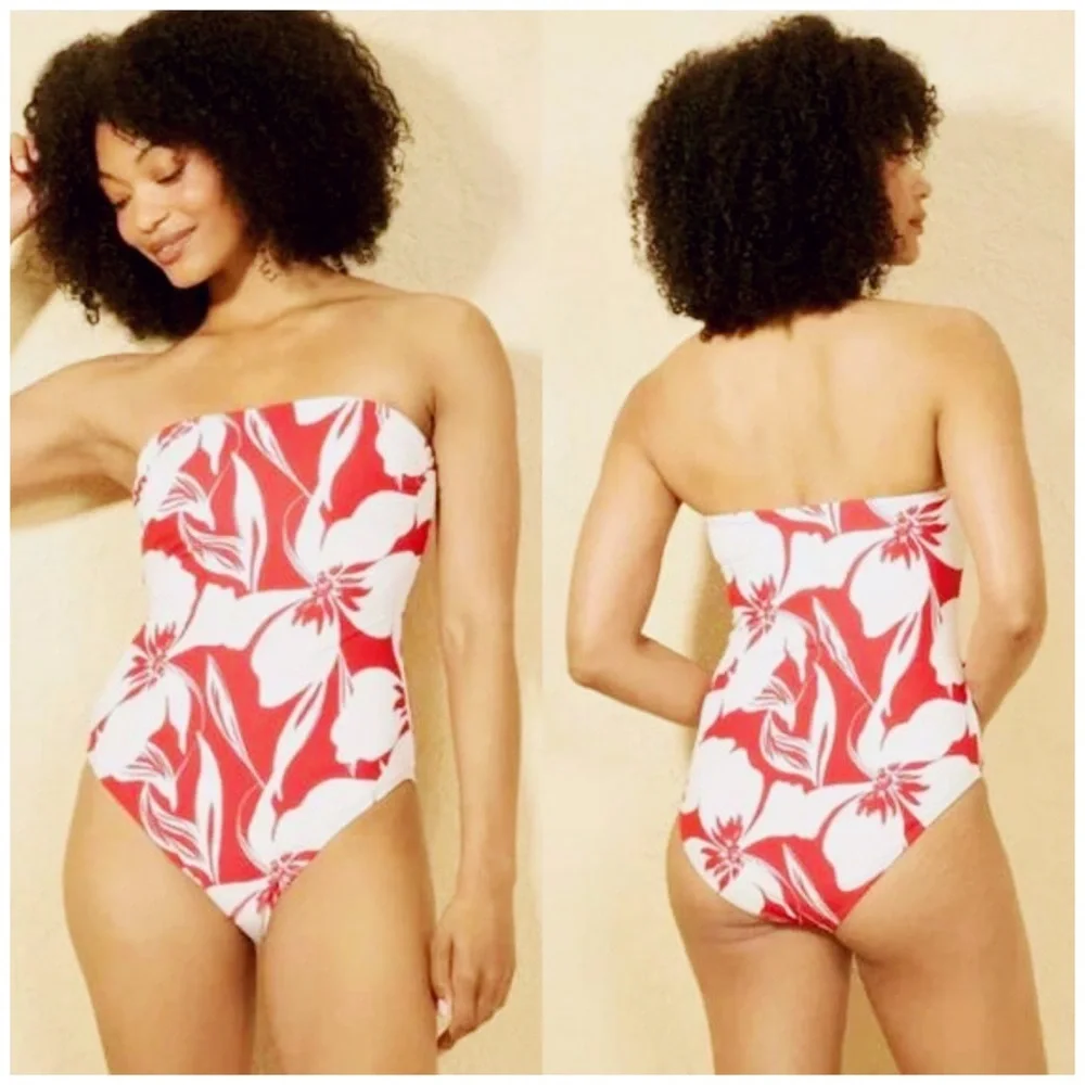 NWT Shade & Shore size M tropical bandeau floral one piece high cheeky swimsuit